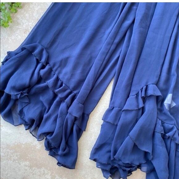 NEW FREE PEOPLE FP Blue Bells & Ruffles Tank Top Sheer Jumpsuit Flares Shorts XS - Picture 14 of 15